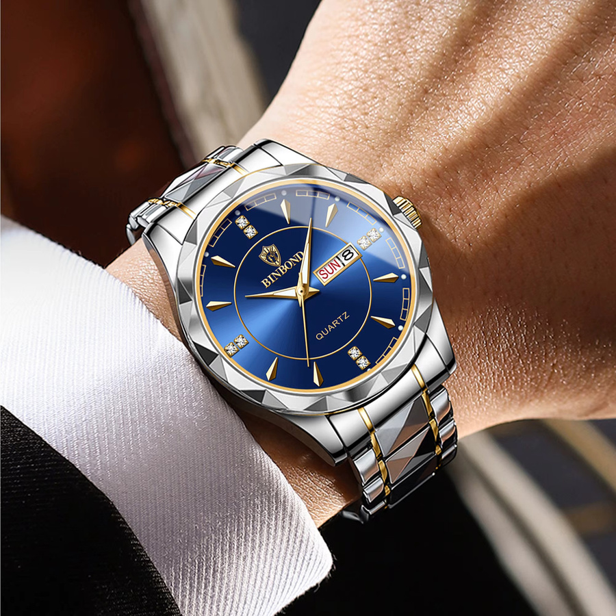 BINBOND Armbanduhr Quarz, Edelstahl, Blau, Wochentag, Datum, Herren - Bild 3