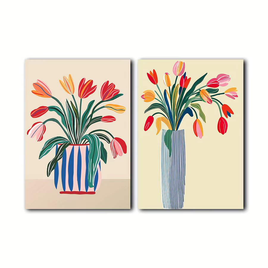 Modernes Leinwandposter von HALFLEMART mit buntem Tulpen-Motiv als florale Wandkunst für dein Wohnzimmer oder deine Küche - Bild 2