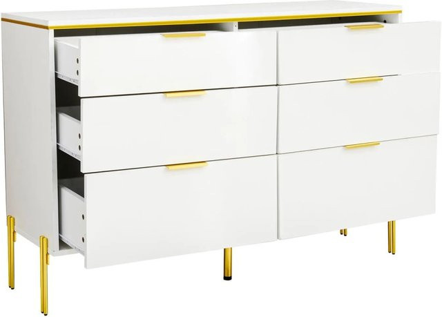 okwish Sideboard mit 6 Schubladen und Hochglanz Fronten in Weiß und Gold, B/H/T: 120 x 85,5 x 40 cm - Bild 1