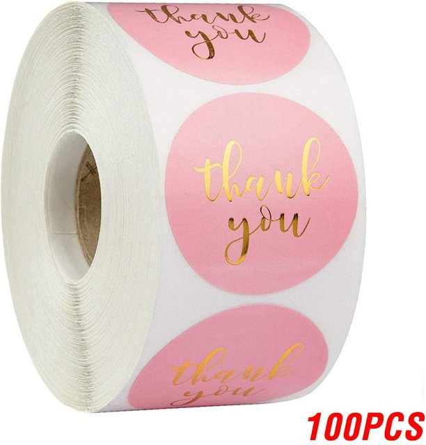 Binchi Keji Travel Runde Danke-Aufkleber in Pink für Umschläge und Geschenkverpackungen, 100 Stück - Bild 1