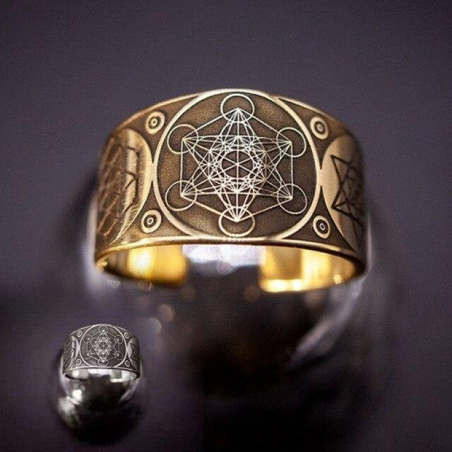 Green Harvest Ring, Sechszackiger Stern, Edelstahl, Gold, Unisex, Verstellbar - Bild 1