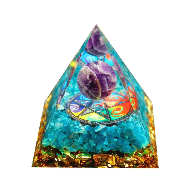 VKTECH Orgonit Pyramide aus natürlichen Kristallen als Energiegenerator für Reiki und Chakra Dekoration in Multicolour - Bild 4