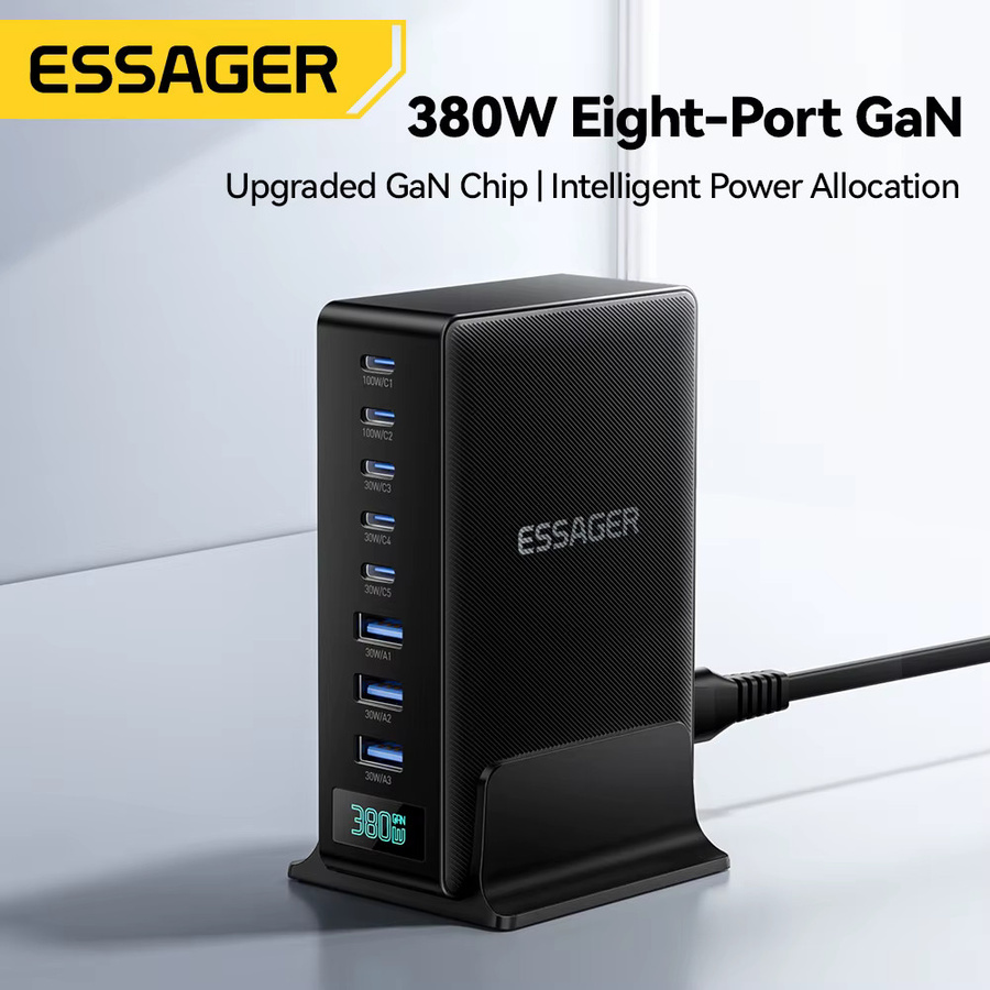 Essager 380W GaN Schnellladestation 8-in-1 Desktop-Ladedock für Laptop und Smartphone in Schwarz - Bild 2