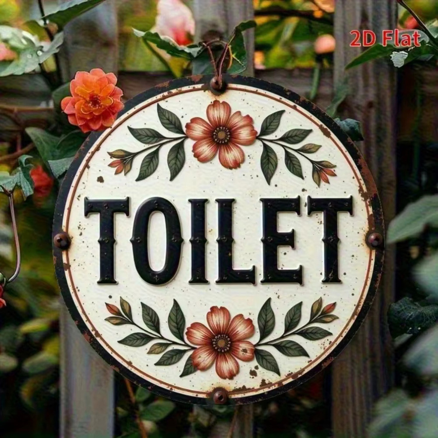 HELLOYOUNG Vintage Toilettenschild Retro Badezimmer Dekor aus Holz und Metall, Weiß, Durchmesser: 20 cm - Bild 2