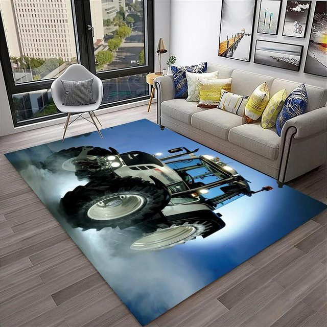 LjqEight 3D Retro Auto Traktor LKW Teppich, Rutschfeste Bodenmatte aus Polyester für Kinderzimmer, Wohnzimmer oder Schlafzimmer, Blau, B: 60 cm, T: 40 cm - Bild 1
