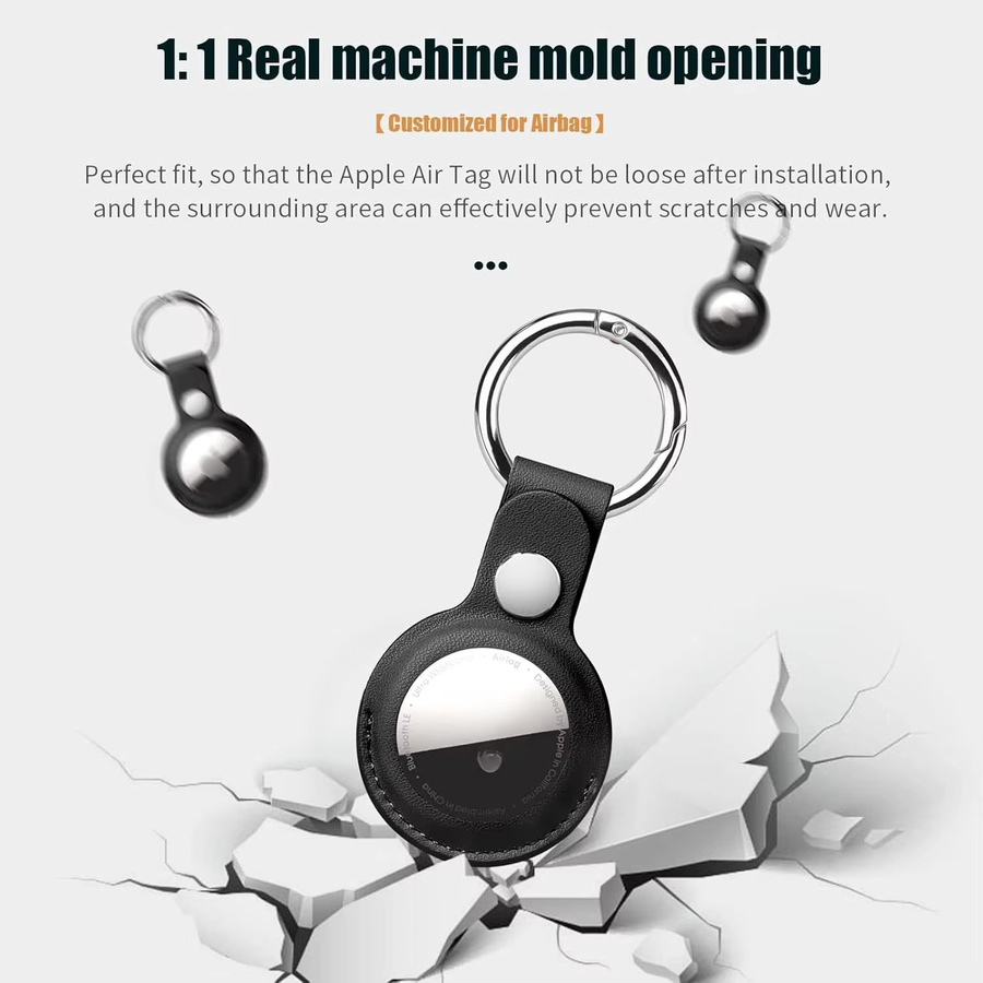 4er-Pack PU-Lederhüllen für Apple AirTags mit Schlüsselanhänger in Schwarz - Bild 2