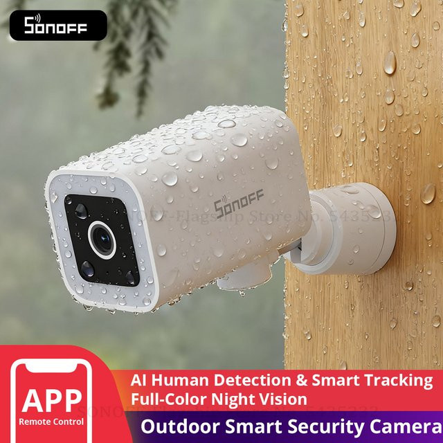 SONOFF CAM-B1P Slimme Außenkamera mit 2K HD, AI-Personenerkennung, IP65 wetterfest, 180 Grad Schwenkfunktion, Weiß, kompatibel mit Alexa und Google Home - Bild 1