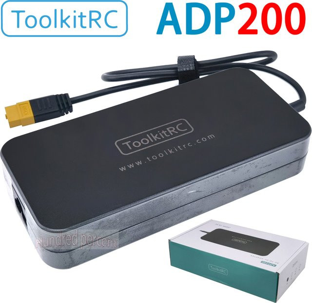 ToolKitRC ADP200 200W 4A Ladegerät Netzteil Adapter in Schwarz mit DC 19,5V 10,3A und XT60 Ausgangsadapter - Bild 1