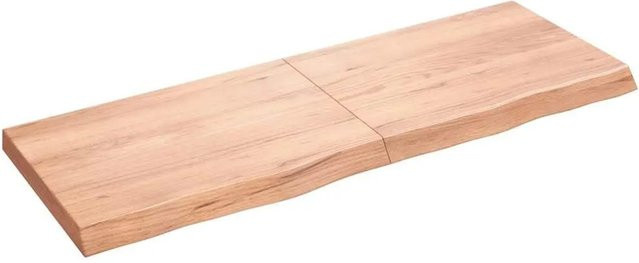 vidaXL Wandregal aus Eichen-Massivholz in Hellbraun, rustikaler Stil, B: 140 cm, T: 50 cm, H: 2-6 cm - Bild 1