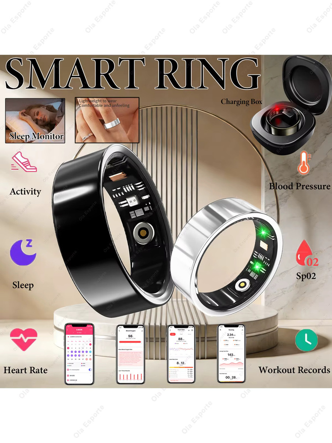 Ola Esporte Smart Ring für Damen und Herren mit Herzfrequenzmessung, Schlaf-Tracking und Gesundheitsüberwachung, IP68 wasserdicht, in Schwarz oder Weiß - Bild 5