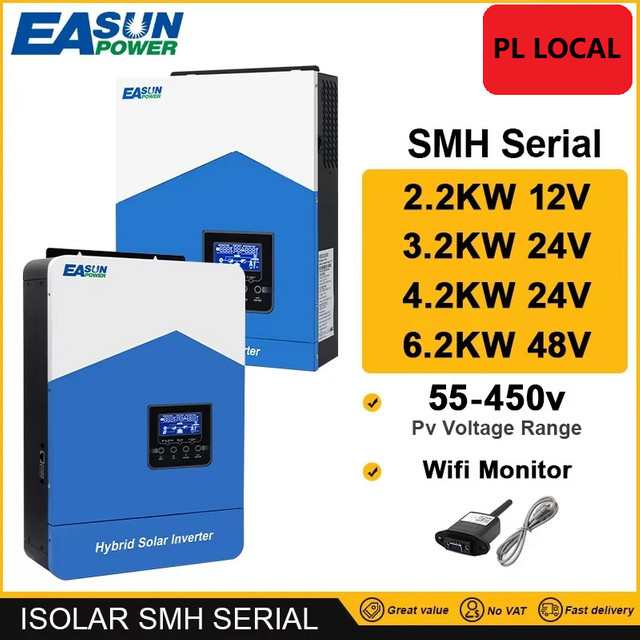 Easun Hybrid Off Grid Solar Wechselrichter mit MPPT Ladegerät und Pure Sinus in Weiß - Bild 1
