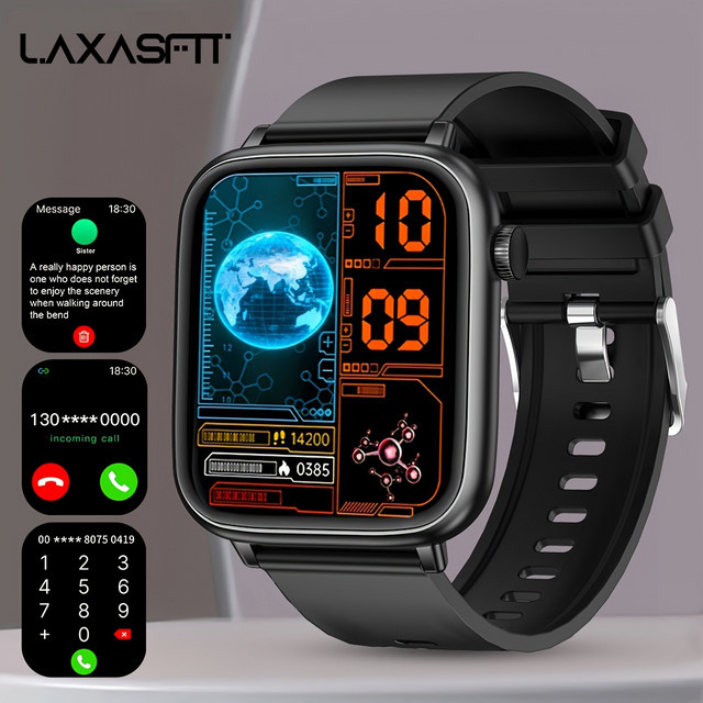 LAXASFIT Smartwatch IP68 Wasserdicht in Schwarz mit Bluetooth-Anruf und Herzfrequenz-, Blutdruck- sowie Blutsauerstoffmessung - Bild 1