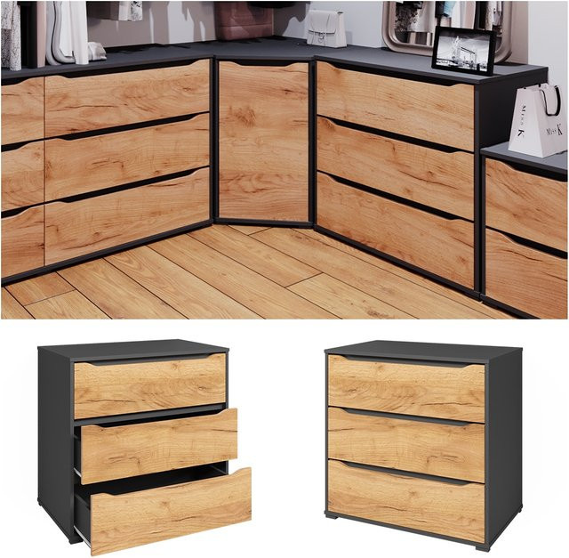 Vicco Kommode Ruben Sideboard in Anthrazit und Eiche, B: 80 cm, H: 78 cm - Bild 1