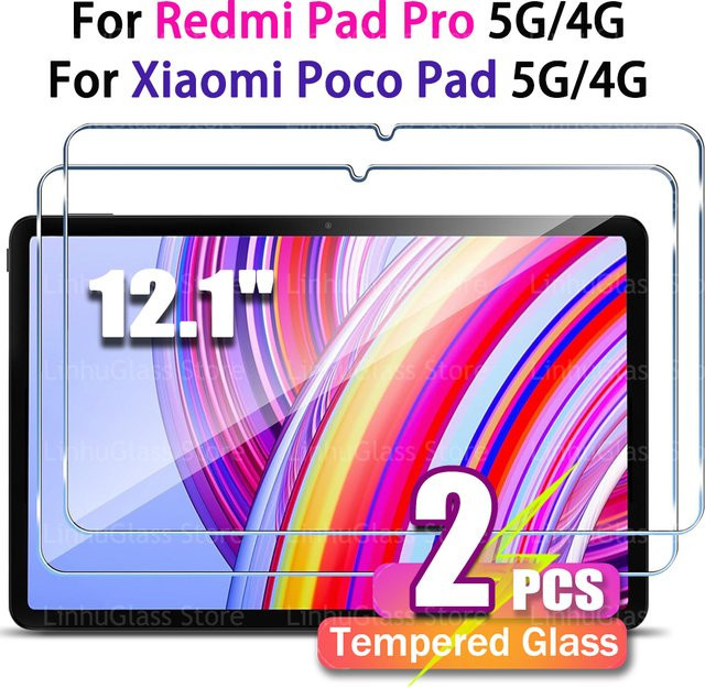 Displayschutzfolie aus gehärtetem Glas für Xiaomi Redmi Pad Pro (12,1 Zoll) und Xiaomi Poco Pad, transparent, HD und Anti-Fingerabdruck-Schutz - Bild 1