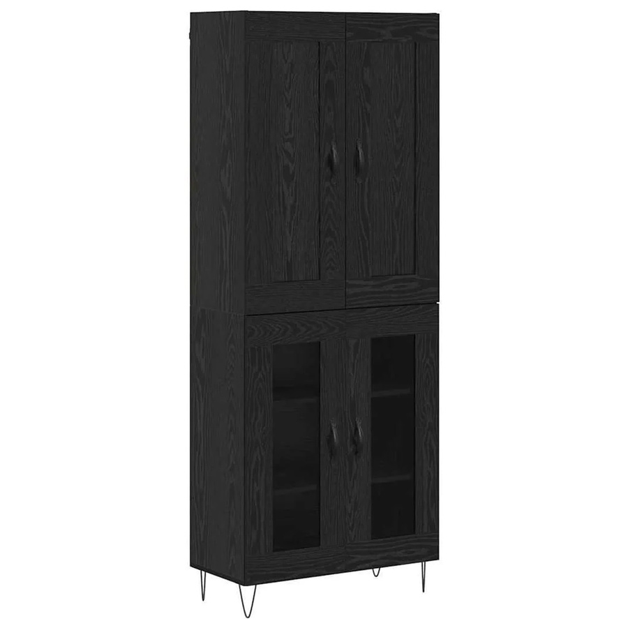vidaXL Highboard in Schwarz und Eichen-Optik mit Schranktüren und Regalfächern, B/T/H: 69,5 x 34 x 180 cm - Bild 2