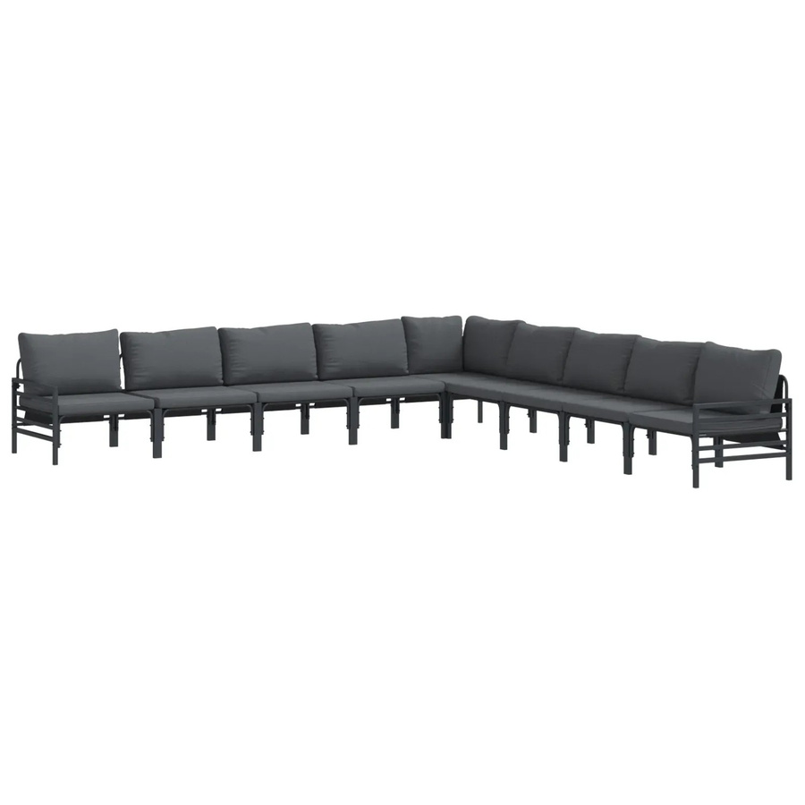 vidaXL Garten-Sofa-Set 9-teilig in Anthrazit aus pulverbeschichtetem Stahl mit UV-beständigen und abnehmbaren Polstern - Bild 2