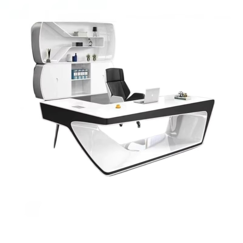 Moderner ZHIO Chefbüroschreibtisch aus Holz in Weiß, höhenverstellbarer Manager-Arbeitstisch für Home-Office und Gaming, glänzendes Design - Bild 6
