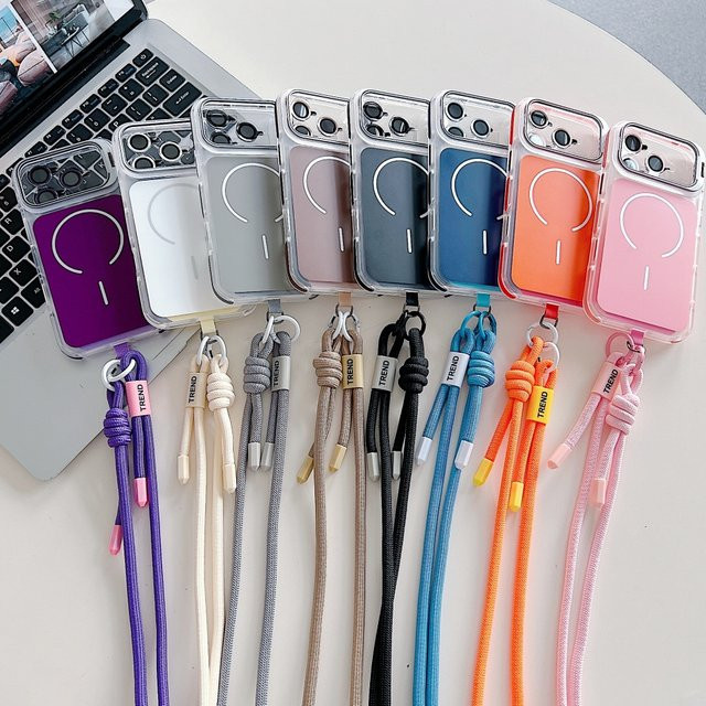 Xeber Magnetische iPhone Schutzhülle mit Lanyard-Band und gefaltetem Linsenständer in Blau - Bild 1
