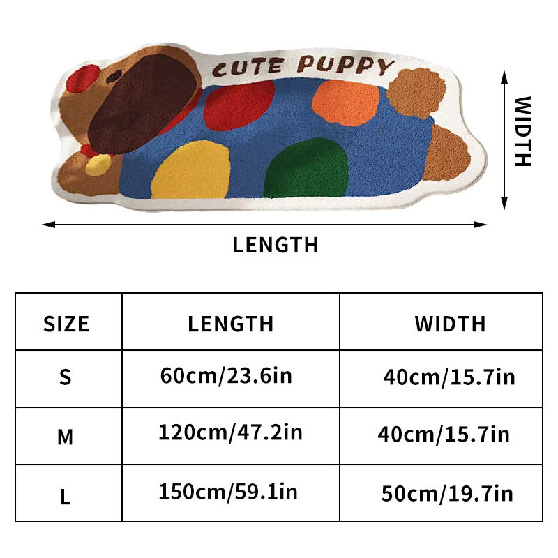 VIKAMA Retro Teppich in Dackel-Form mit Cartoon-Hund-Design, rutschfeste Bodenmatte aus Polyester für Wohnzimmer, Küche oder Eingangsbereich, Mehrfarbig - Bild 3