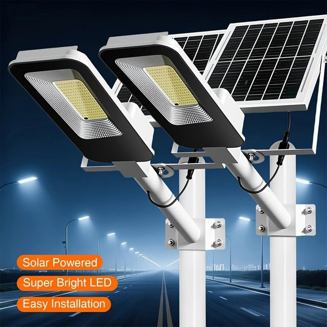 2er-Set YQCHEZI Solarleuchten für den Außenbereich, wasserdichte Solar-Straßenlaternen in Weiß mit 6000 mAh Akku und Dämmerungssensor, modern gestaltete Wandleuchten für Garten und Garage mit kühlem Weißlicht - Bild 1