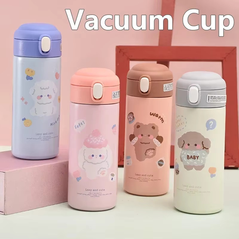 JUSTINLAU Bärenbecher Thermoskanne für Mädchen in Blau, 380 ml, tragbare Wasserflasche mit Strohhalm im Cartoon-Design - Bild 2