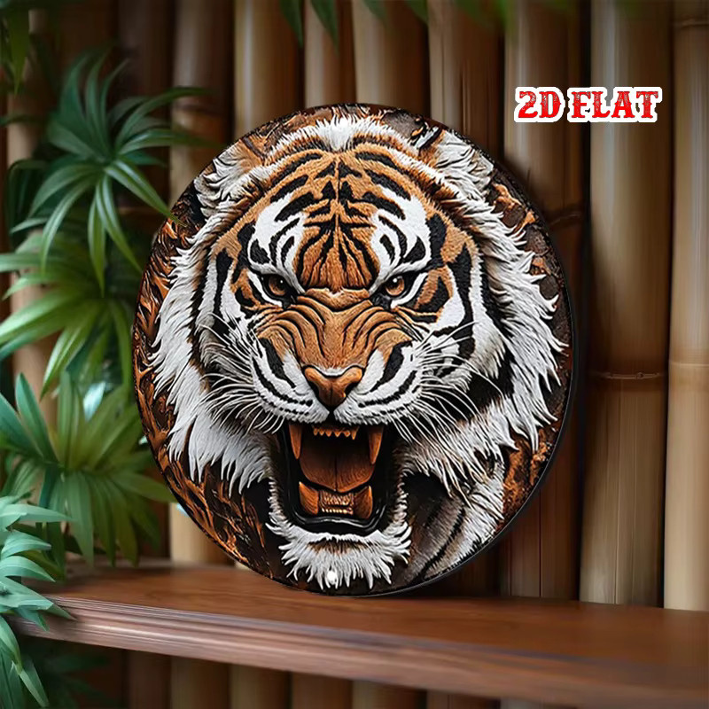 Rundes Metall-Wandschild mit Tiger-Motiv von CIFBUY, rustikale Metalldekoration für Zuhause und Garage, Durchmesser: 19,81 cm - Bild 5