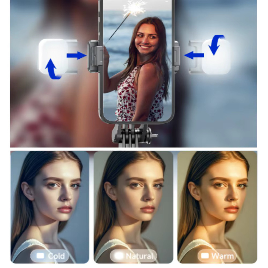 MEUYAG Selfie Stick-Stativ mit Fülllicht und Bluetooth-Fernbedienung, 360 Grad Rotation, Schwarz - Bild 5