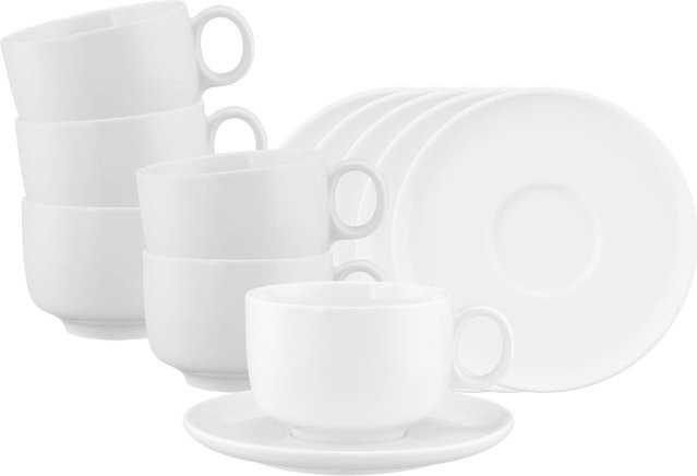 Seltmann Weiden Milchkaffeetassen mit Untertassen Sento Home, Weiß, 6er Set, 350 ml pro Tasse - Bild 1