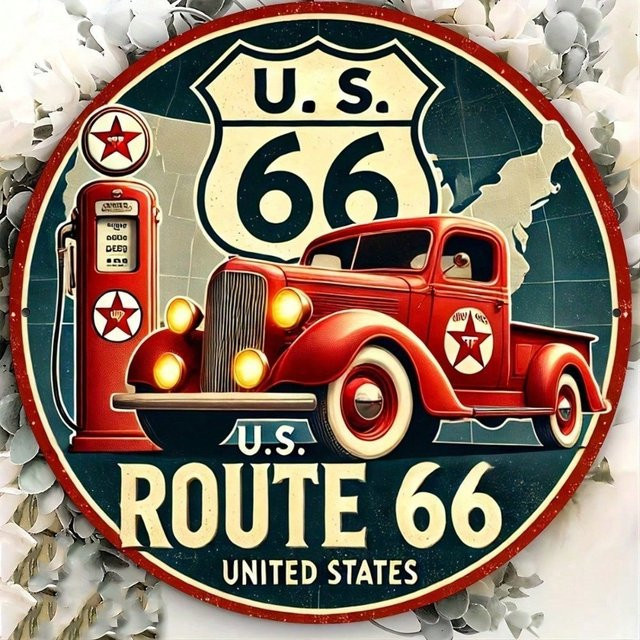 CIFBUY Retro Route 66 Metallschild Vintage Aluminium Wanddekoration, B: 30,48 cm, H: 20,32 cm, Mehrfarbig - Bild 1