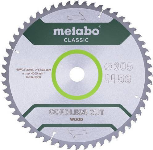 Metabo Kreissägeblatt Cordless Cut Wood Classic, Farbe: Silber, Durchmesser: 305 mm, Bohrung: 30 mm, Zähne: 56 - Bild 1