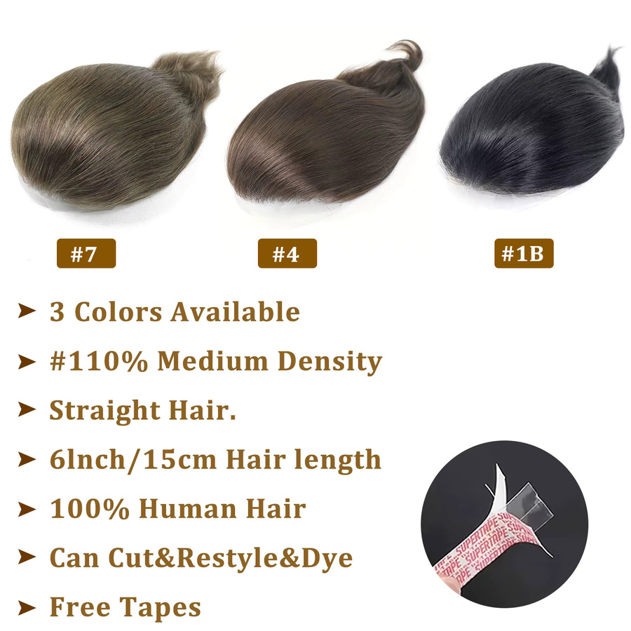 Bfirehair Echthaar-Toupet für Herren, Aschbraun, Voll-PU-Haut - Bild 3