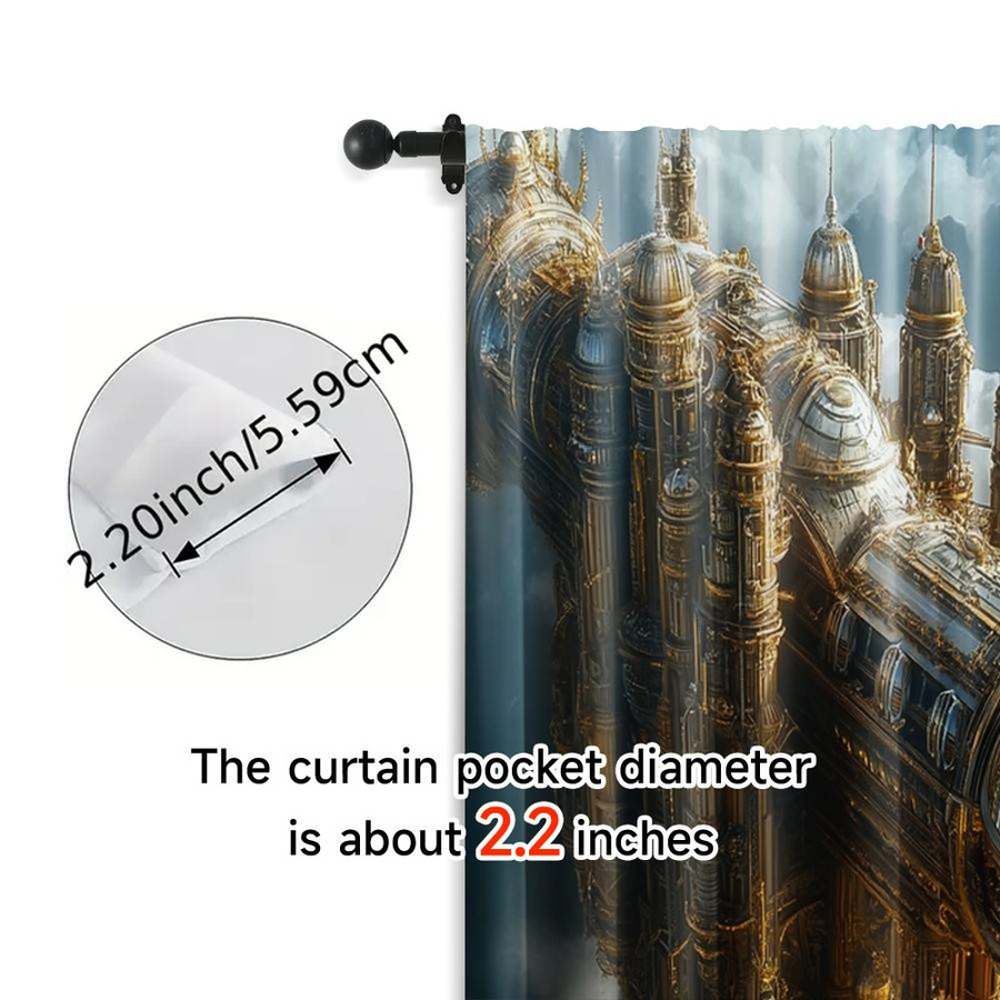 Tonnika Chen Vorhänge Gold Steampunk Stoff, 2er-Set, Breite: 100 cm, Höhe: 70 cm - Bild 2
