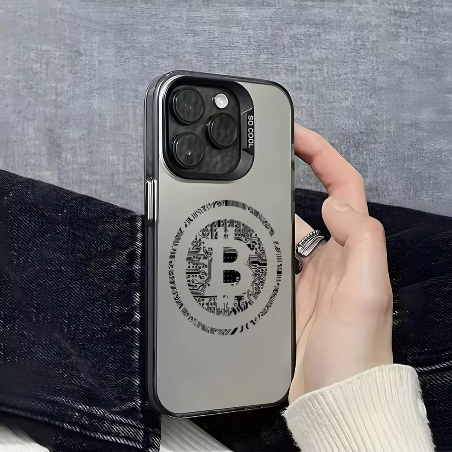Handyhülle mit Bitcoin Logo Design für iPhone 11 bis 16 Pro Max in Schwarz Lila Matt Laser Metallic Aurora - Bild 2