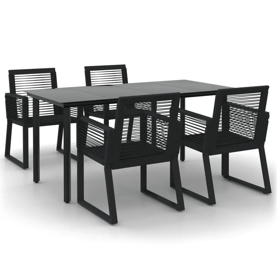 vidaXL 5-teilige Garten-Essgruppe aus schwarzem PVC-Rattan mit Tisch aus gehärtetem Glas und pulverbeschichtetem Stahl - Bild 2