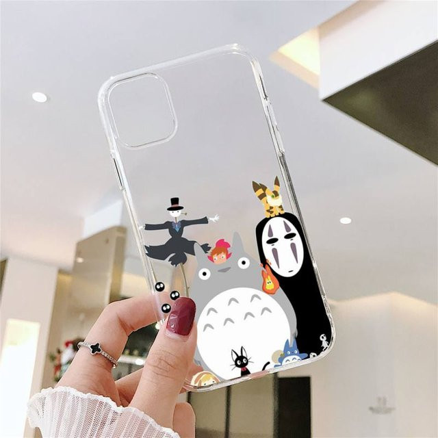Transparente Handyhülle mit Ghibli Miyazaki Totoro und Sprite Away Motiv für iPhone Modelle - Bild 1