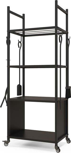 Outsunny Kaminholzregal aus Metall mit Rollen und 4 Ablagen, Schwarz, B/T/H: 45 x 30 x 118 cm - Bild 1