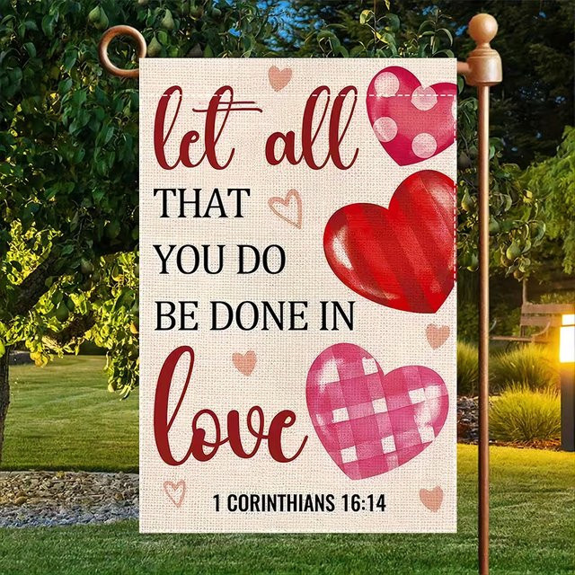 VIKAMA Gartenflagge Valentinstag mit Herz-Motiv, Mehrfarbig, B/H: 30 x 45 cm - Bild 1