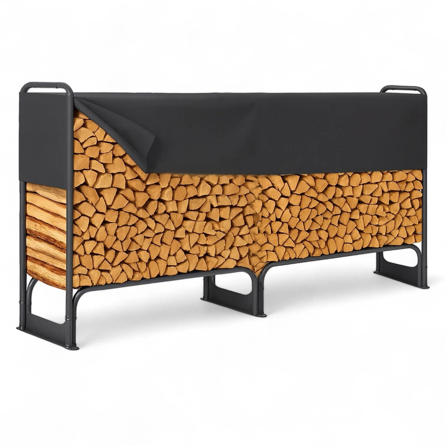 Osoltus Kaminholzregal aus Metall mit Abdeckung in Schwarz, B/T/H: 260 x 36 x 117 cm - Bild 2