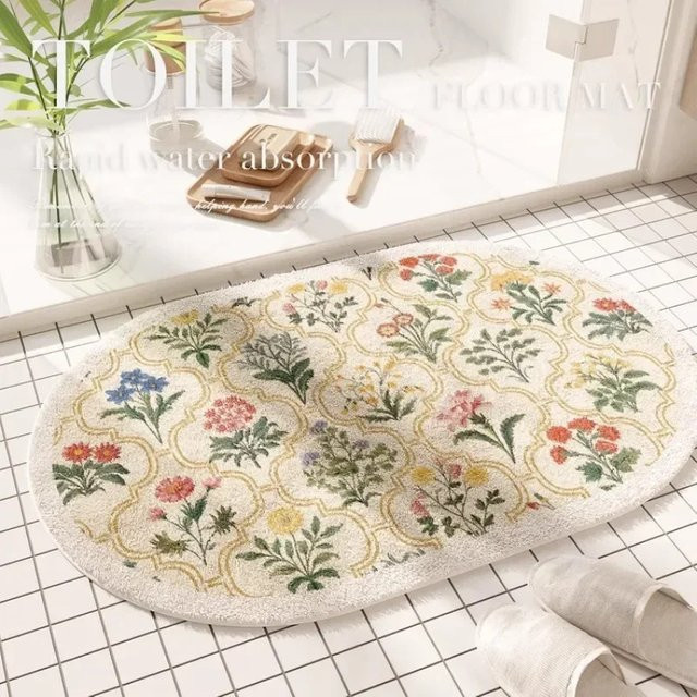 VIKAMA Fresh American Floral Plüsch-Fußmatte, ovaler Teppich in Multicolour, B/T: 90 x 60 cm - Bild 1