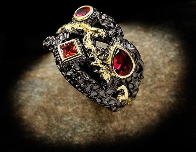 YIRAN Ring, Bicolor, Zirkonia, Messing, Damen, Schwarz - Bild 1