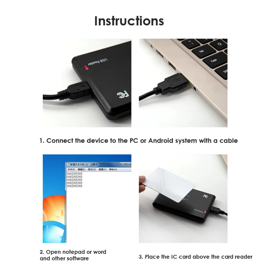 Asia-Teco RFID IC-Kartenleser mit Micro-USB-Anschluss als Smartcard-Encoder und Näherungssensor für Zugangskontrollsysteme, Schwarz - Bild 2