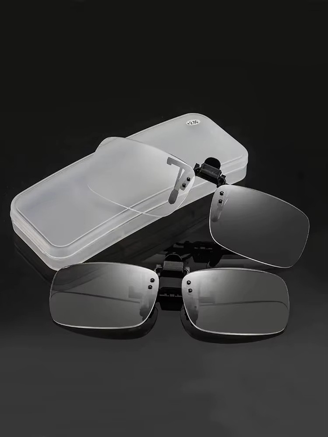 Flip Up Down Clip Lesebrille, randlos, rechteckig, grau, Metall - Bild 1