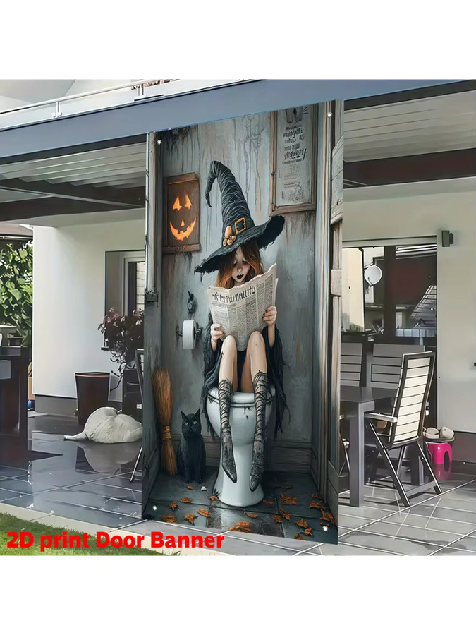 BoboQ 2D Halloween Türbanner Herbst Katze und Hexe, Mehrfarbig, B/H: 90 x 90 cm - Bild 4