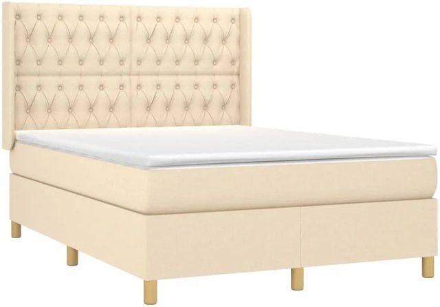 vidaXL Boxspringbett mit Matratze in Beige, Hybrid-Bett mit LED-Unterbettbeleuchtung und USB-Anschluss, B/T: 140 x 190 cm - Bild 1
