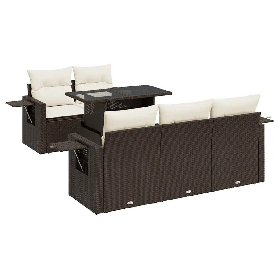 vidaXL 6-teilige Garten-Sofagarnitur aus Poly-Rattan mit Kissen in Braun - Bild 2