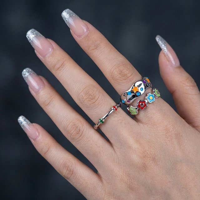 Harlermoon Ringset, Bunt, Emaille, Silber, Damen - Bild 1