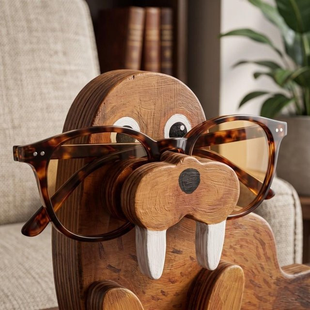 Huiyue Brillenhalter aus Holz in Walross-Form, braun - Bild 1