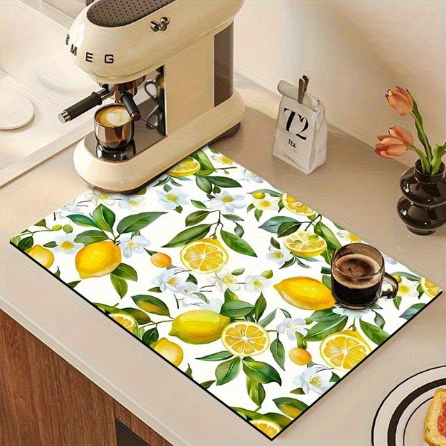VIKAMA Abtropfmatte mit Zitronenmuster in Multicolour, saugfähige Matte für die Küchenarbeitsplatte oder als Staubschutzmatte für die Waschmaschine - Bild 1