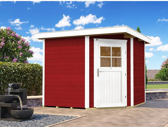 Weka Holz-Gartenhaus Angolo B Flachdach in Schwedenrot mit wetterfester Lasur und Profilzylinderschloss, B x T: 239 x 235 cm - Bild 2