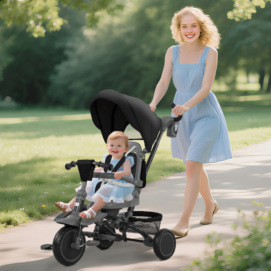 AIYAPLAY 6 in 1 Kinderdreirad Kinderwagen Fahrrad, Schwarz, ab 1 Jahr - Bild 2